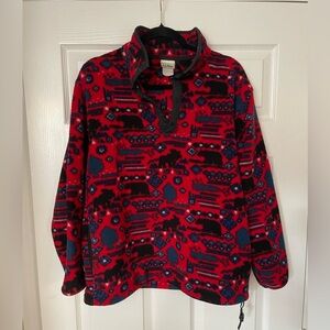 Vintage 90s LL Bean Red Fleece Pullover Coat Jacket - Aztec Pattern Size M/L